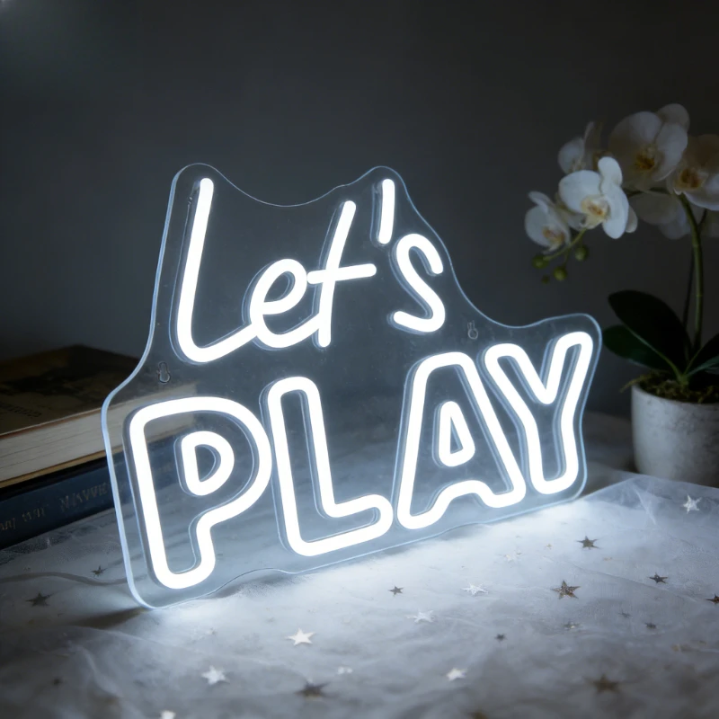 

Lets Play Neon Sign LED Night Light Aesthetic Wall Art USB Rechargeable Mood Lamp for Game Room Kids Bedroom Toys Decor Gift