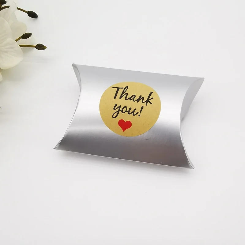 50/100pcs Small Pillow Wedding Candy Boxes with Thank You Stickers White Kraft Paper Gold Gift Box Packaging for Birthday Party