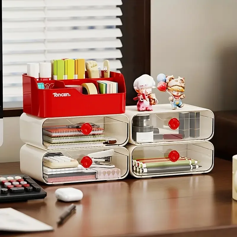 3 Layers Desk Organizer With Drawers Multifunctional Office Accessories Storage Box Stationery Desktop School Supplies view 2