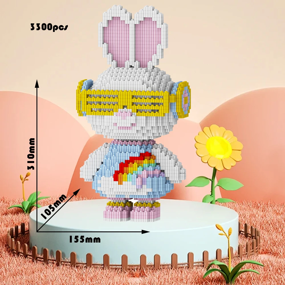 Милые мультяшные блоки кролика, сделай сам, головоломки, мелкие частицы, украшения для рабочего стола, игрушки для мальчиков и девочек, подарок на день рождения, украшения
