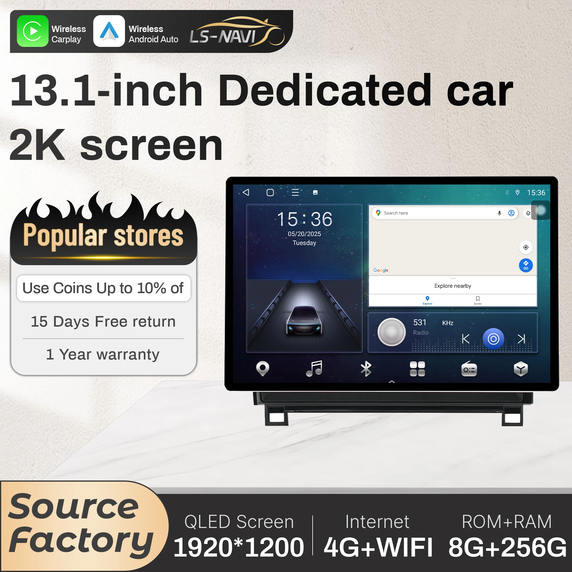 

13.1” Android For Toyota Tundra Sequoia 2013-2019 Car Radio Wireless Bluetooth Carplay GPS Multimedia Touch QLED Screen Stereo
