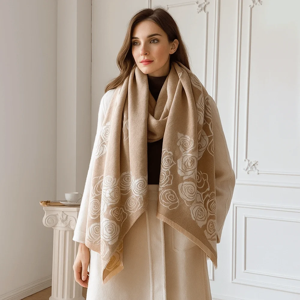 

Элегантный роскошный шарф из искусственного кашемира, теплый мягкий шарф-одеяло, толстая ветрозащитная зимняя шаль из пашмины для женщин