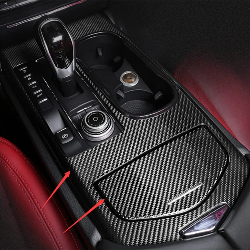 Central Console Gear Shift Panel Cover Trim Dry Carbon Fiber for Maserati Ghibli 2014-2016 ,Low Version