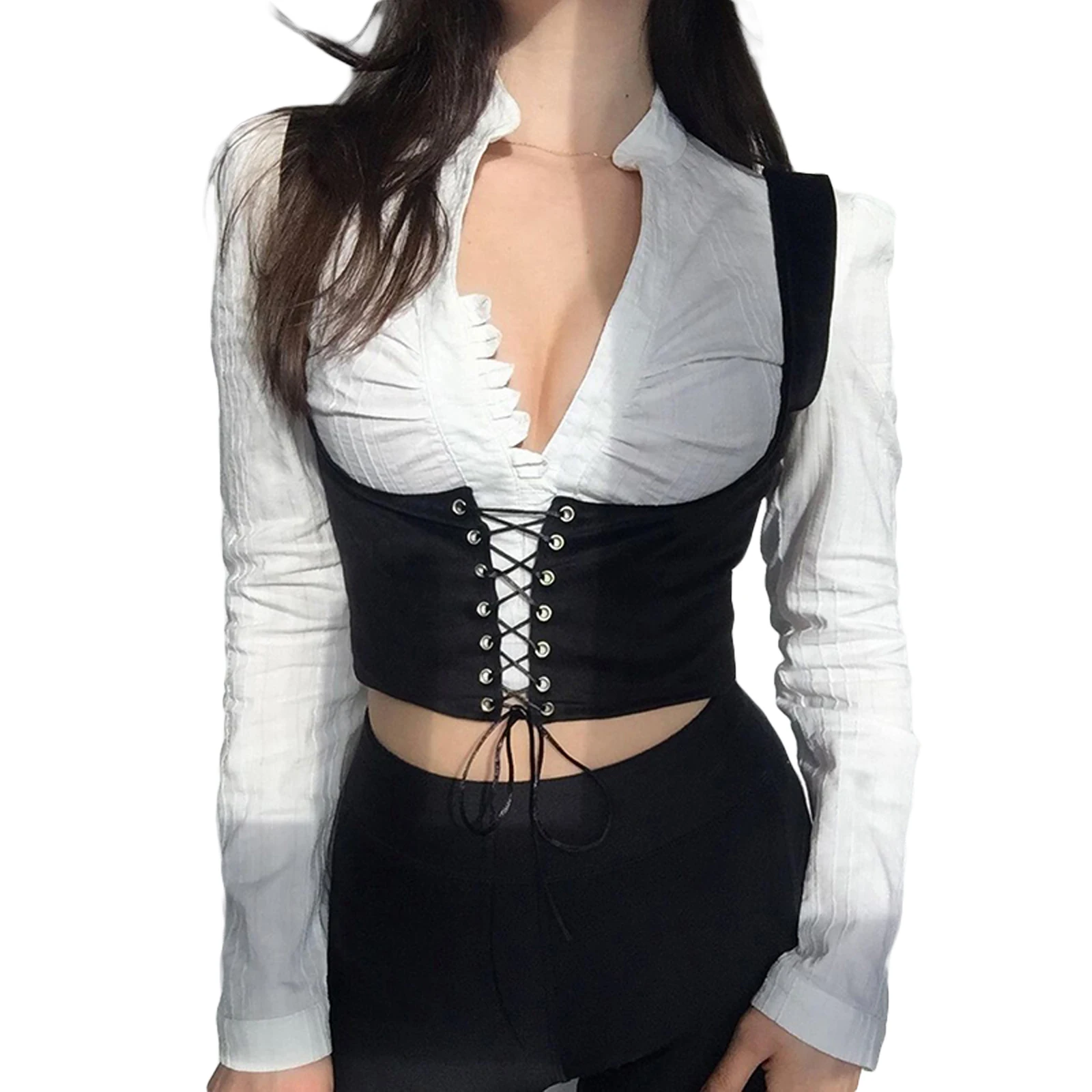 Vintage Women Bustier Corset Underbust Lace-up Suspender Crop Tops Cami Vest Waist Bodyshaper Tank Cummerbunds Y2K