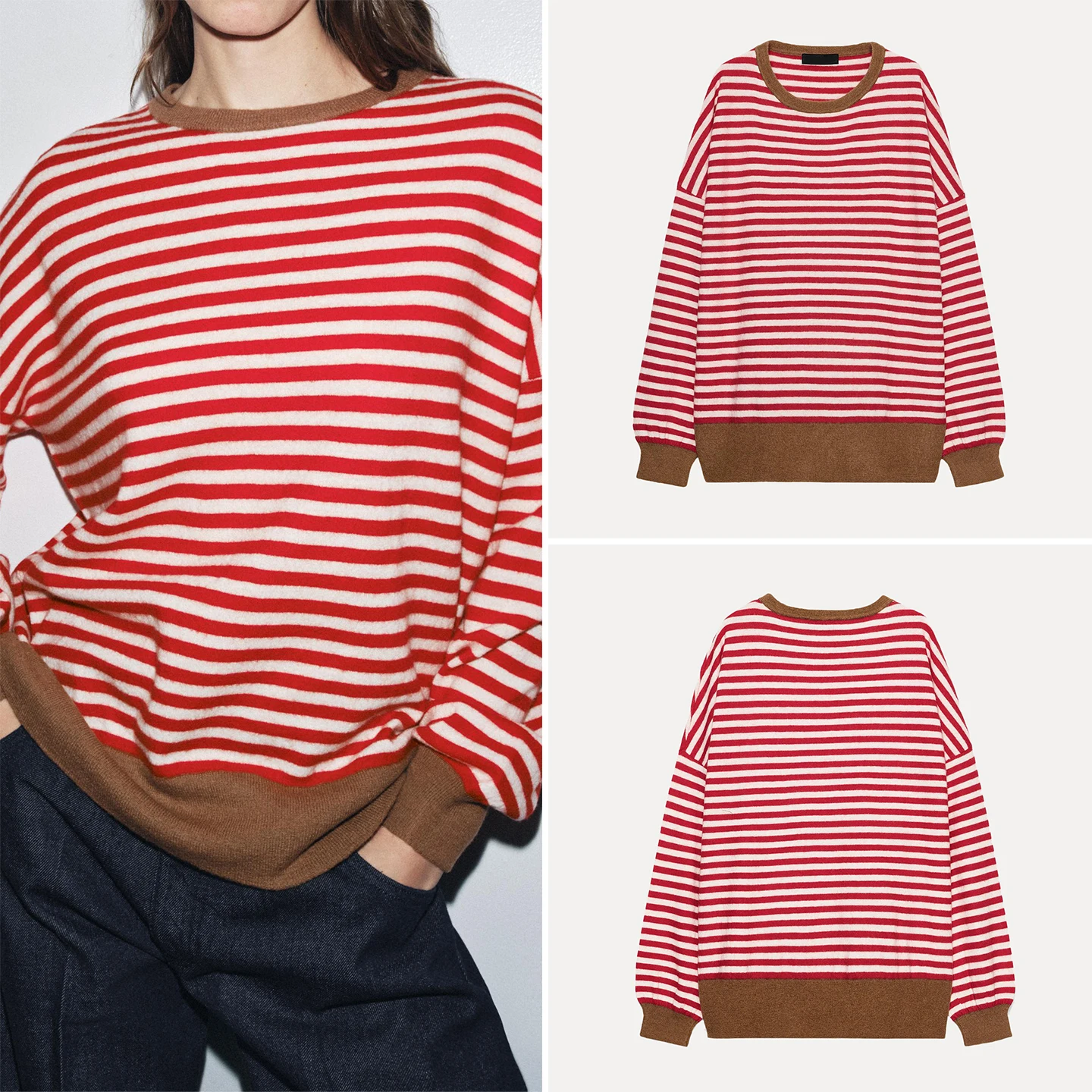 

Z Women's Loose Long Sve round Ne Striped Faionable Versatile New Arrival 2025 Autumn Knitted Sweater