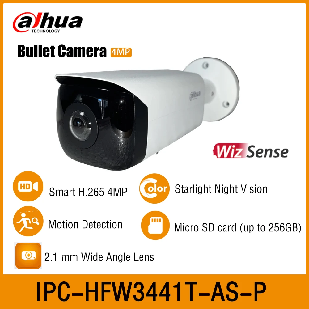 

Dahua IPC-HFW3441T-AS-P 4MP 2,1 мм широкоугольная наружная пуля WizSense сетевая защита безопасности камера видеонаблюдения EPTZ обнаружение человека
