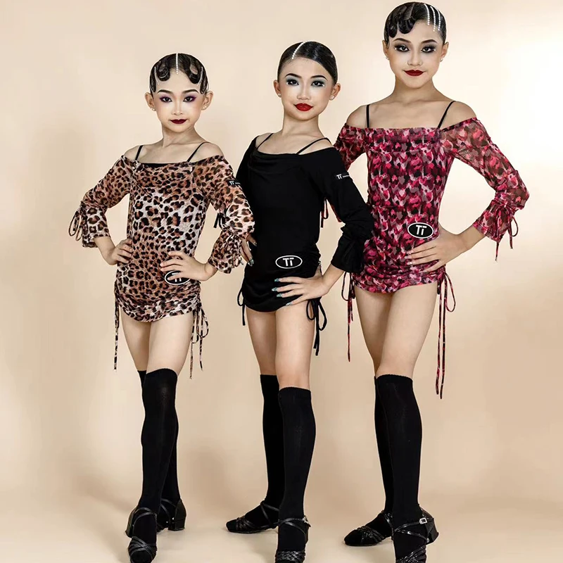 2023 New Latin Dance Dress For Girls Drawstring Practice Clothes Chacha Rumba Tango Wear Children Latin Dance ClothingDN16547