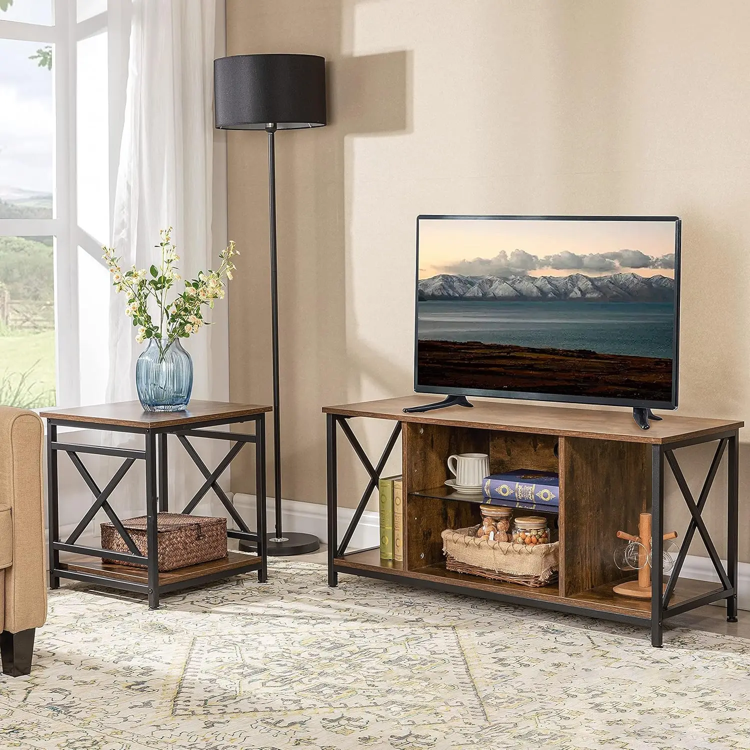 Meuble TV avec lumières LED, centre de divertissement de jeu, petite console multimédia, table, armoire en bois pour Vevin, 50 pouces, 41.7 pouces