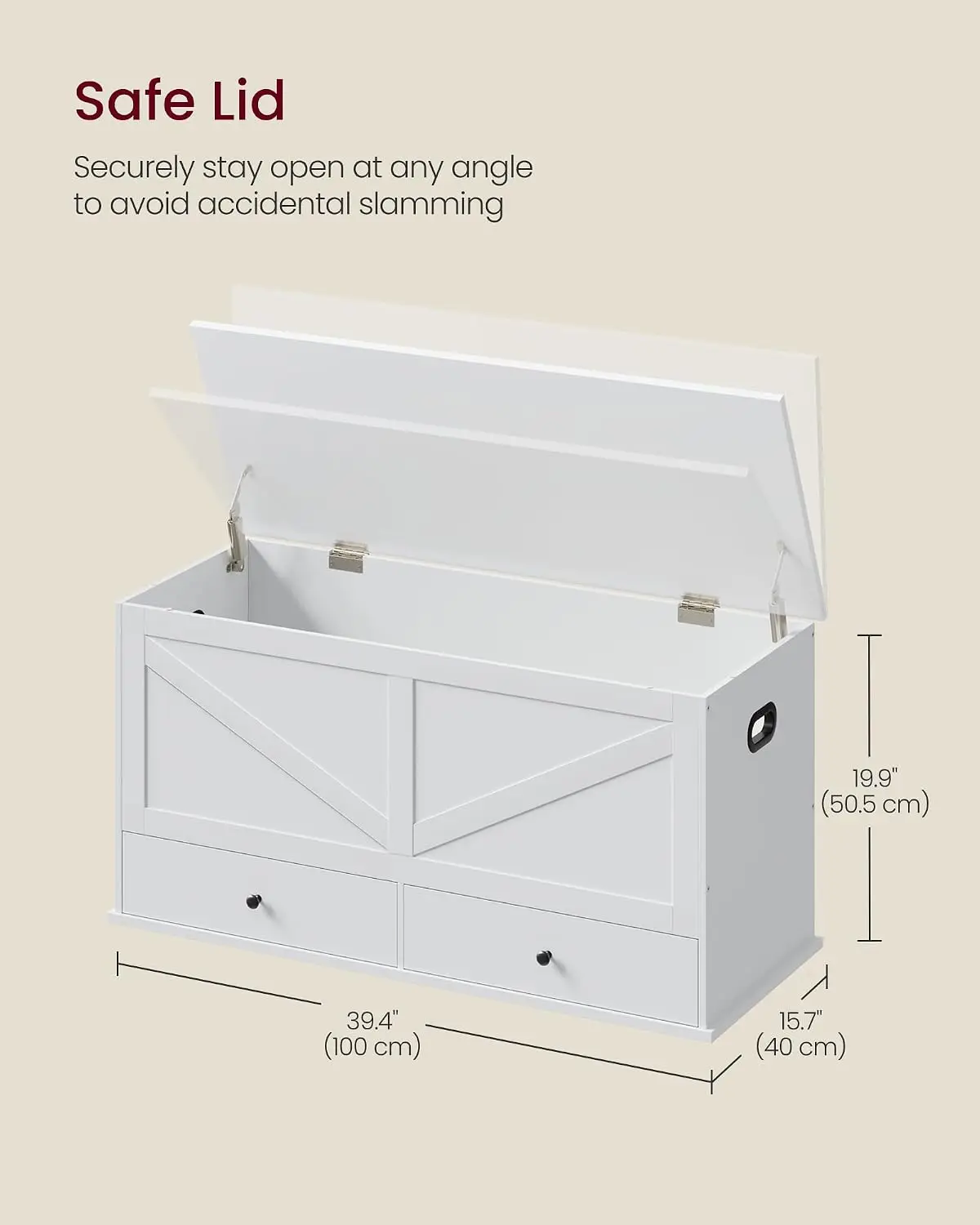 Farmhouse Storage Chest With Drawers, Wooden Entryway Bench, Flip Top Trunk Organizer, Rustic Shoe Bench With Hinged Lid, End Of Bed Cabinet, Multipurpose Storage Box, Cloud White, 1 Piece view 4