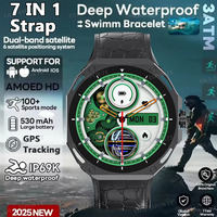 7 IN 1 Strap Smart Watch Men AMOLED Screen Heart Rate AI Voice Assistant GPS Track Smartwatch Bluetooth Call Women Wristwatch