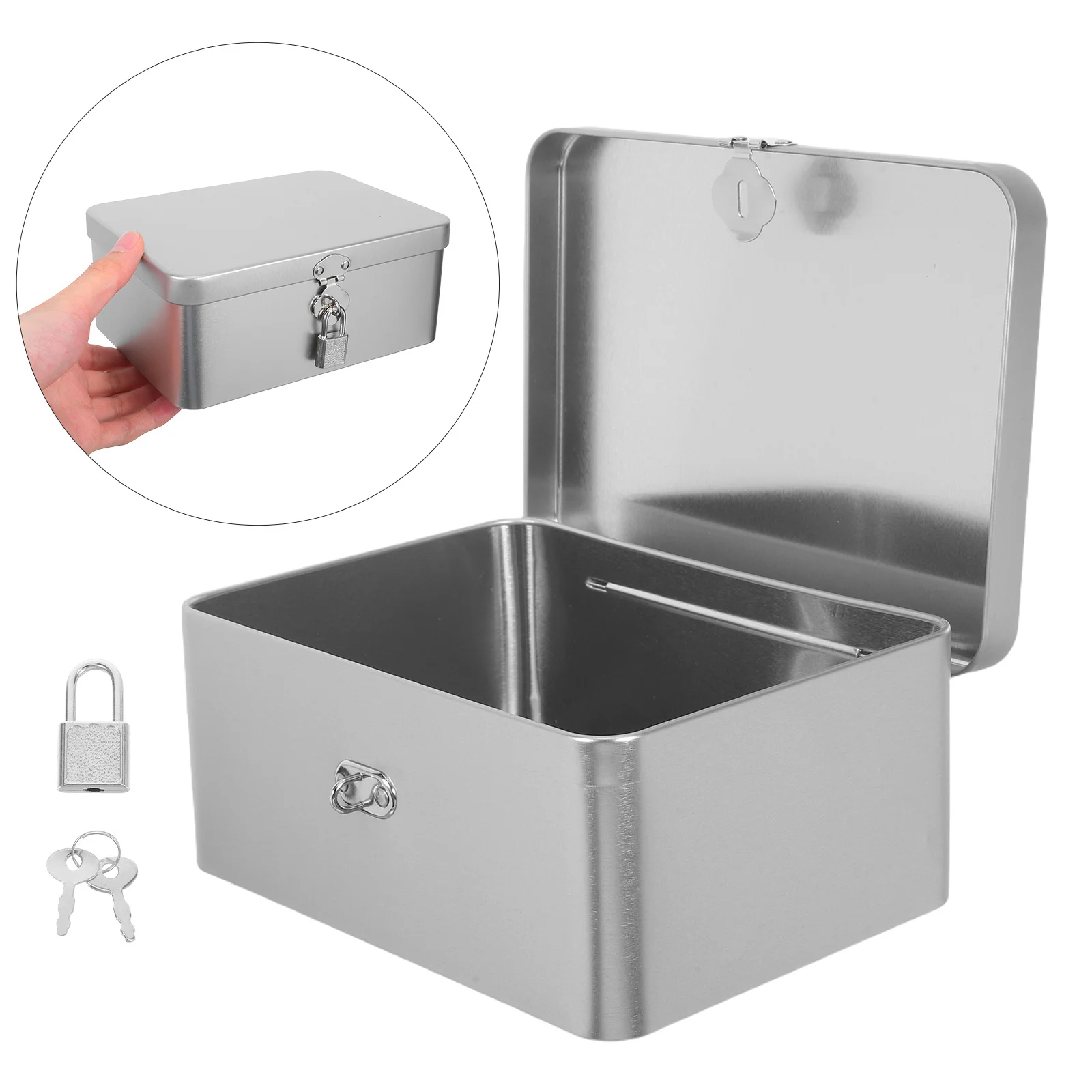 

Sturdy Tinplate Storage Box with Hinged Lid Compact Metal Organizer for Desktop Household Accessories Candy Snacks