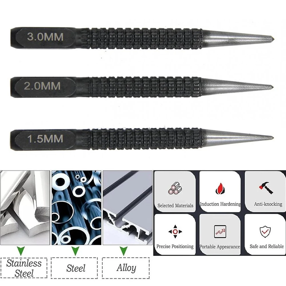 

1/3pcs Alloy Steel Center Punch Steel Scriber Marke Metal Wood Marking Drilling Tool 1.5mm/2mm/3mm Carving Scribing Marker Tools