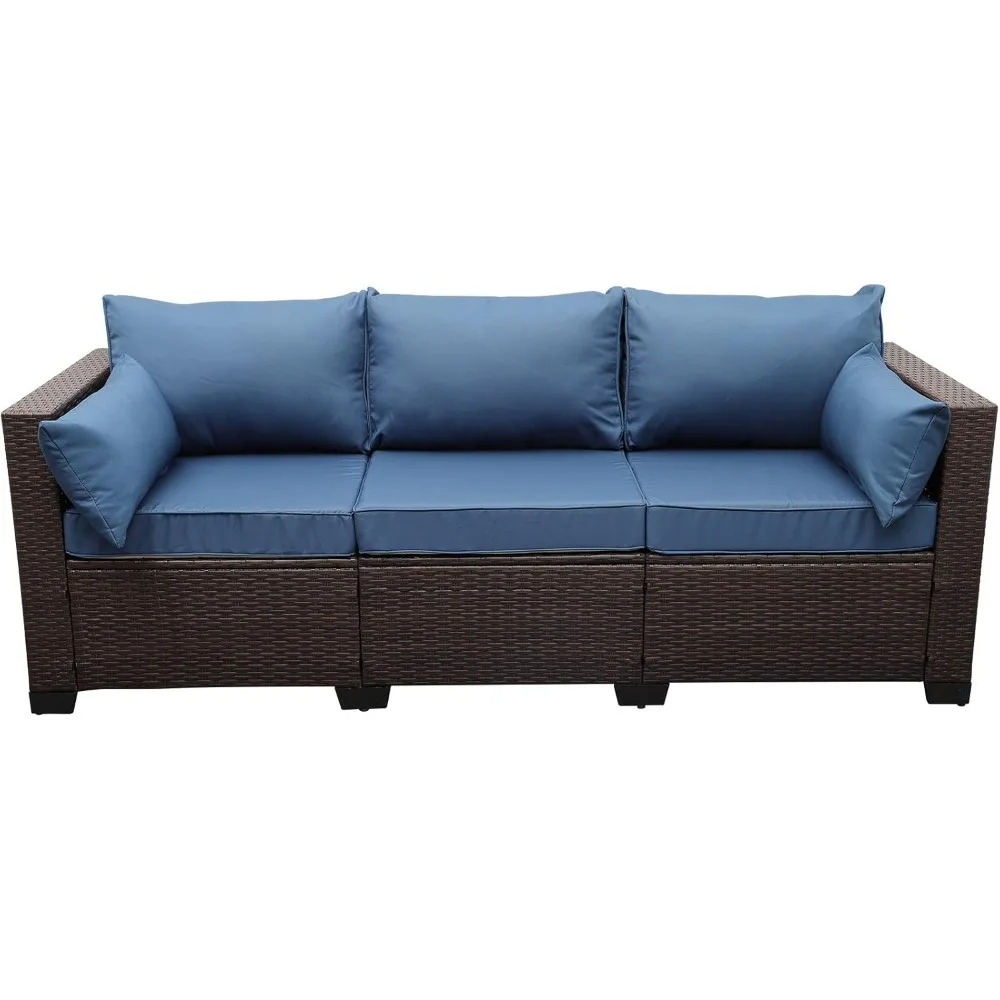 

3-Seat Patio Wicker Sofa, Outdoor Furniture with Cover, Deep Seat High Back Cushion