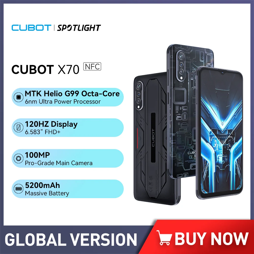 Cubot X70  Helio G99 Smart Phone 13 6.583 Inch 120Hz Refresh  12GB RAM+256GB ROM  5200 mAh Battery 100MP Camera Mobile Phone NFC