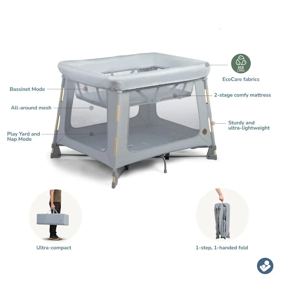 Swift Baby Playard con tappetino, box per bambini, cortile da gioco con culla, box portatile per neonati e bambini piccoli, ardesia classica