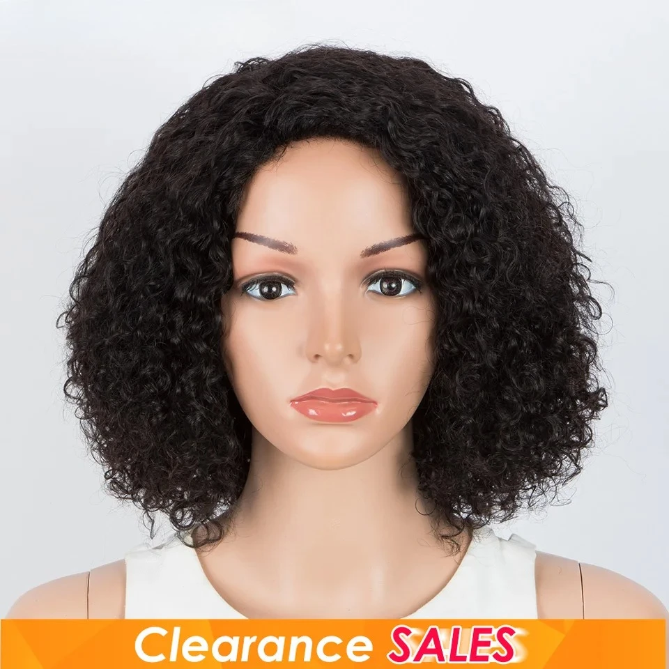 

Короткие вьющиеся парики из натуральных волос с челкой, полностью машинные парики, парики из натуральных черных волос для женщин, дешевые волосы девственницы Реми