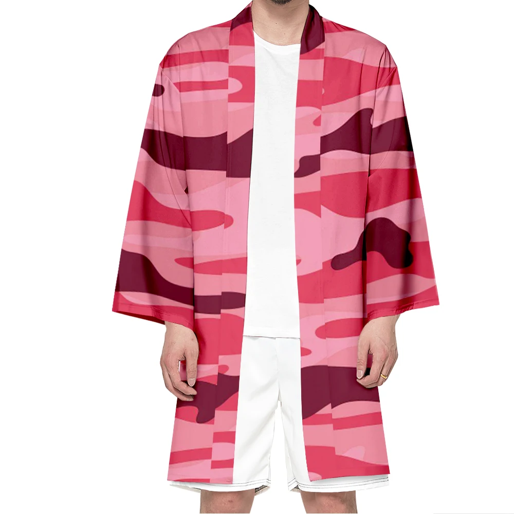 

Samurai Kimono Cosplay Japanese Fashion Long Kimono Stylish Haori Vintage Kimonos Camouflage Robe Pink Cardigan Unisex Yukata