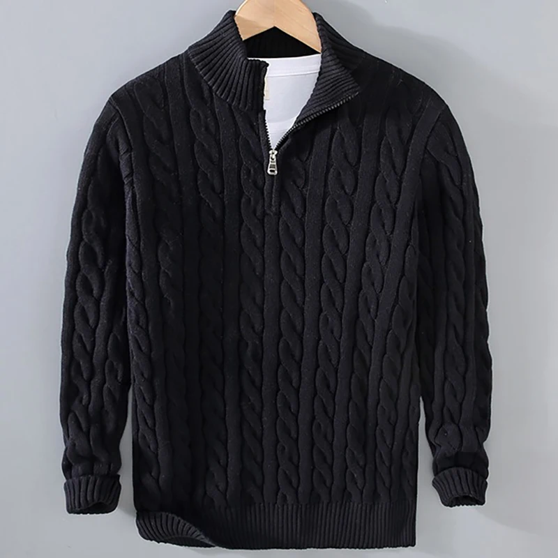 Masculino meio zíper gola alta camisola grossa malhas outono inverno moda cor sólida torcido negócios casual malha pulôver