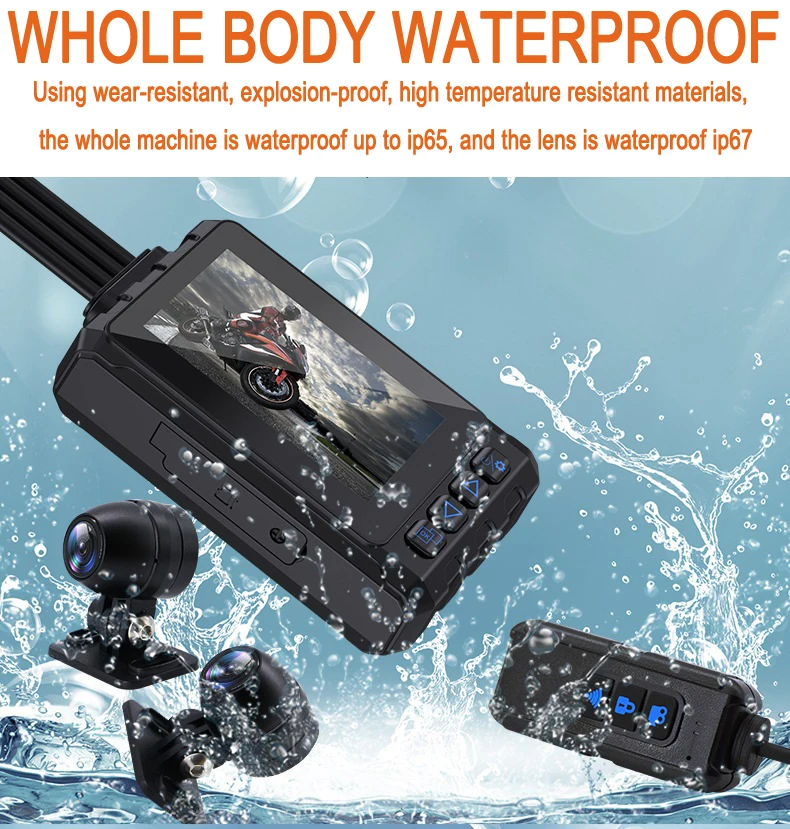With GPS Wifi 3Inch Motorcycle DVR HD 1080P Dual Lens Motorbike Video Recorder IP65 Waterproof Night Vision  With wired remote