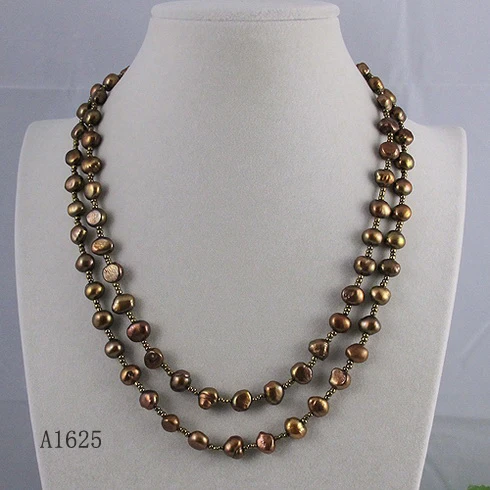 120cm Long Baroque Pearl Necklace AA 7-9MM Brown Color Genuine Real Pearl Jewelry Handmade Fashon Jewelry Charming Lady Gift