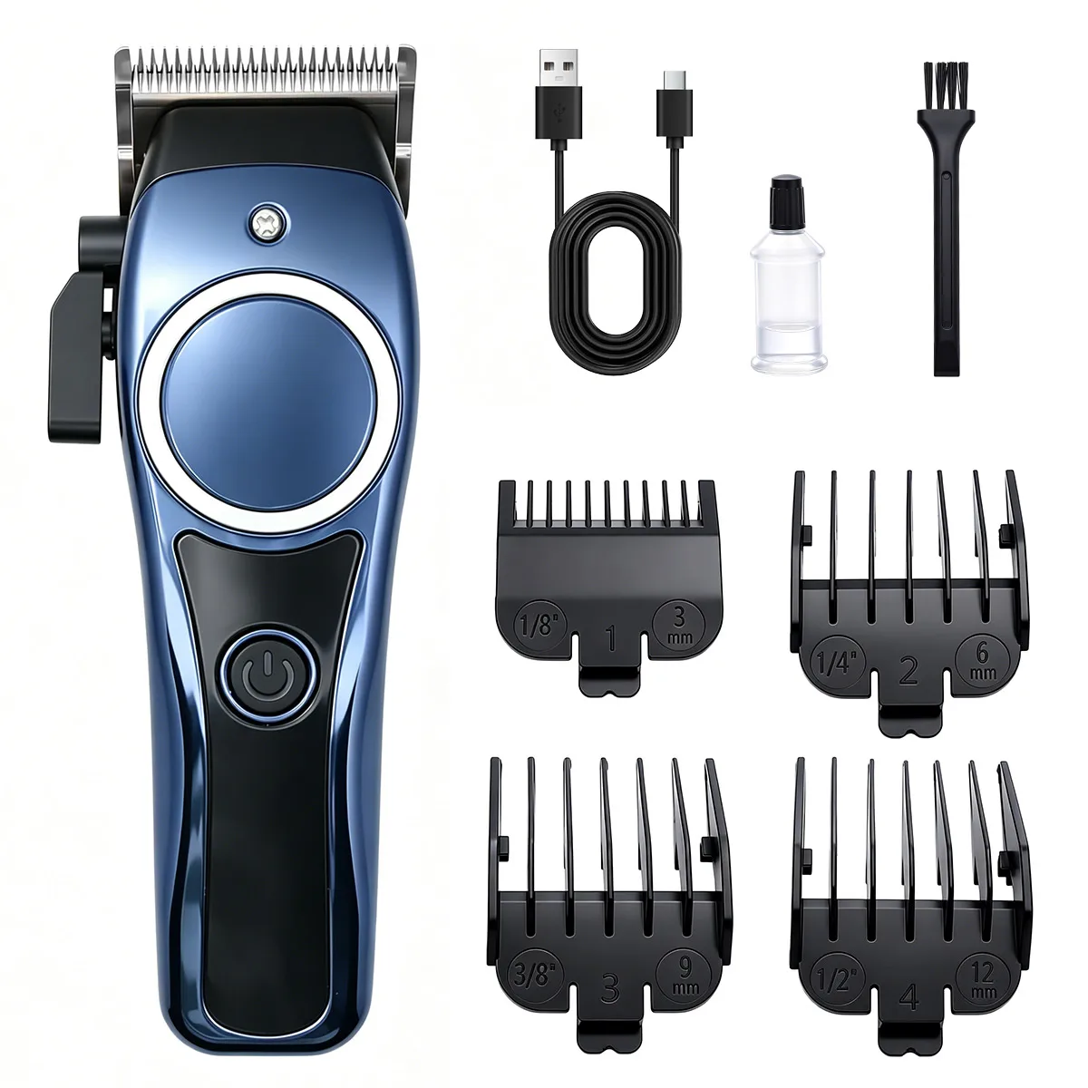 Cordless Electric Hair Clipper, LCD Display 3‑Speed Control Rechargeable Hair Trimmer Kit with Guide Combs for Salon & Household
