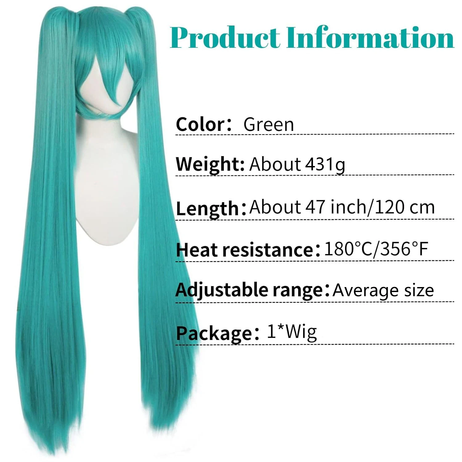 شعر مستعار أخضر سبليت أنيمي كوسبلاي اصطناعي طويل للغاية ذيل حصان مزدوج كوسبلاي بنفس النمط للهالوين والتجمعات