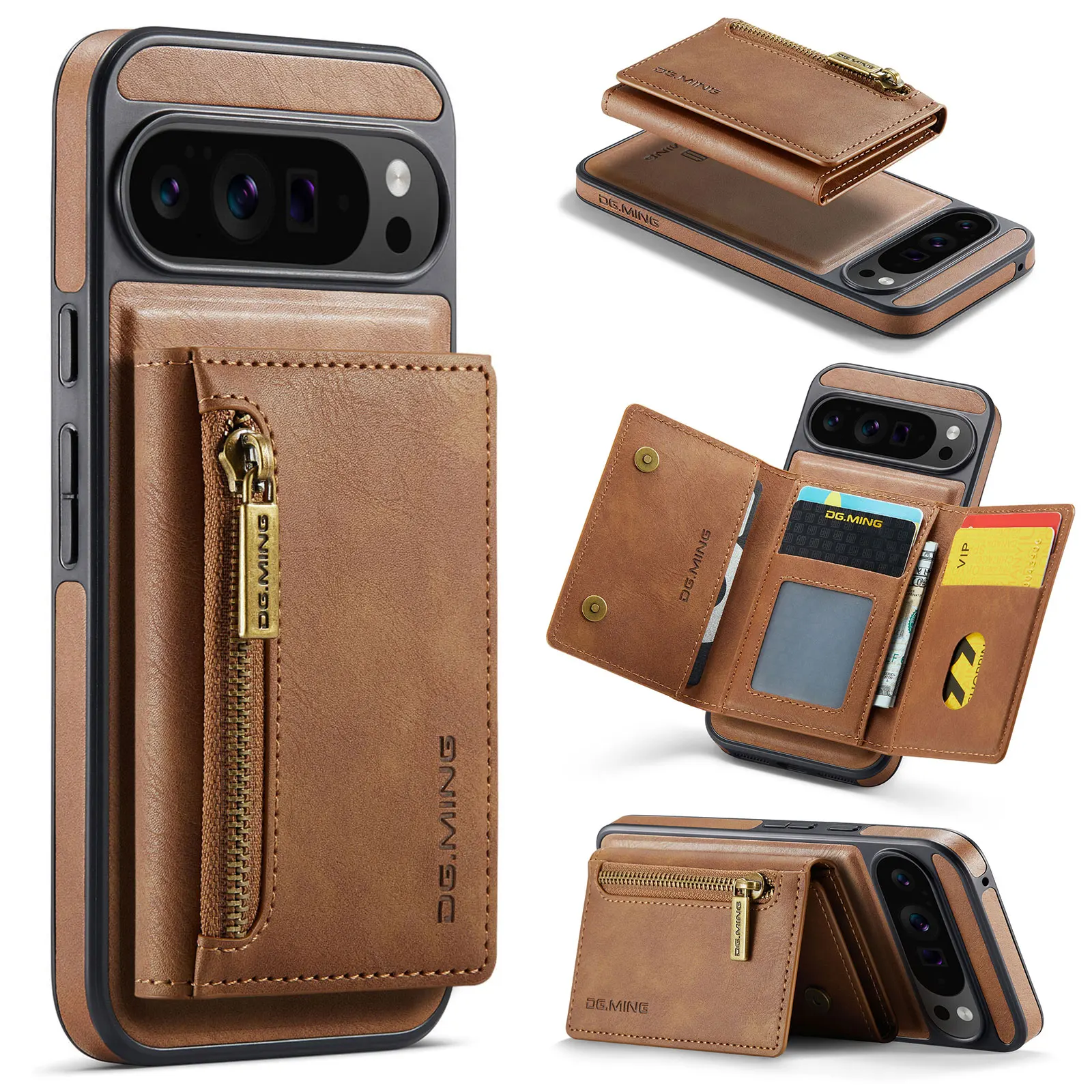 2 in 1 Magnetic Leather Wallet Cards Solt Case for Google Pixel 11 Pro Xl 10 9 8 for Magsafe Stand Shockproof Practical Cover