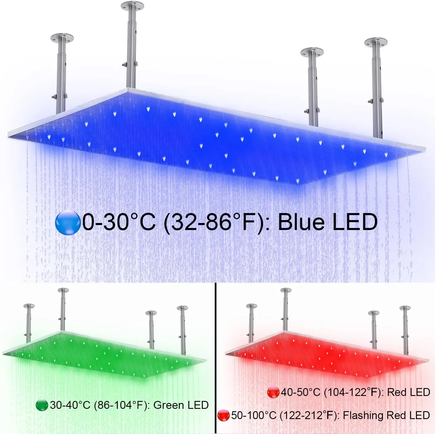 

Top Quality Bathroom Large LED Shower Faucets Rainfall Shower Head