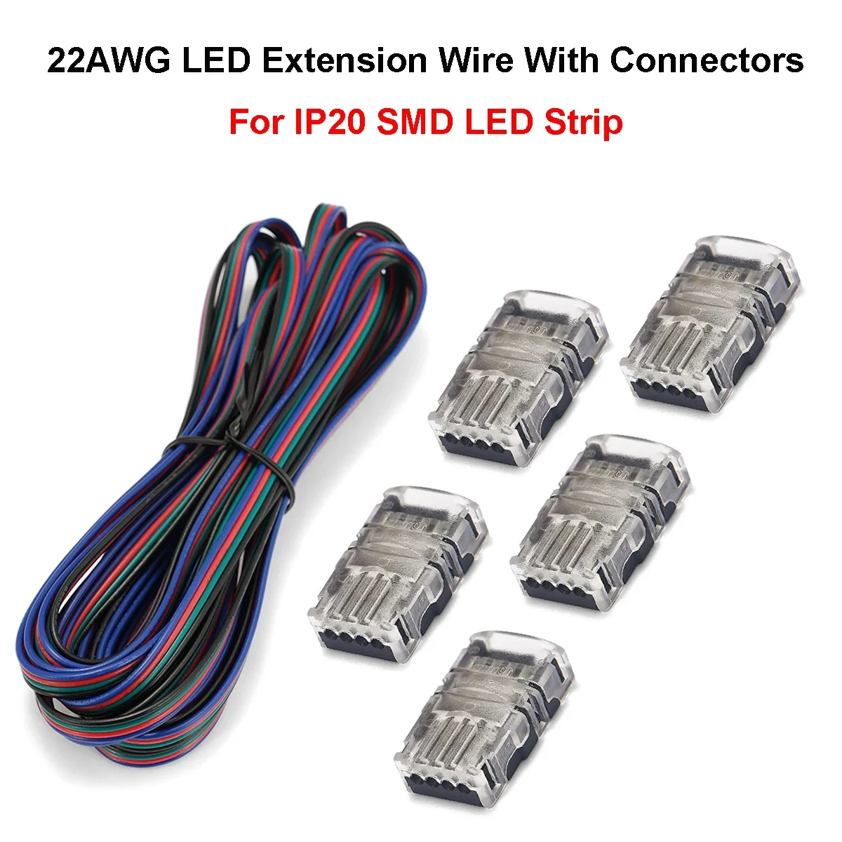 2/3/4/6pin 5m LED Extension Wire With Solderless 8 10 12mm LED Strip To Wire Connectors For 5050 3528 SMD WS2812B RGB LED Strip