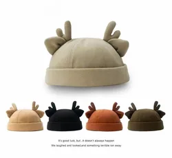 Unisex Deer Ear Cute Dome Caps Men Women Fashion Melon Beanie Htas Korean Solid Color Autumn Winter Hip Hop Hat Gorras