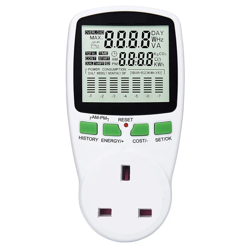 ไฟฟ้า Power วัตต์มิเตอร์ LCD พลังงานเมตรซ็อกเก็ตไฟฟ้า Tester FR US UK AU BR วัด Outlet Power Analyzer