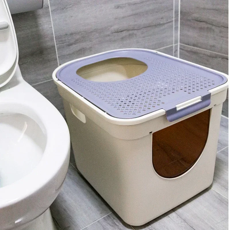 Double-door Top-in Large Cat Litter Basin Environmentally Friendly Material Cat Toilet Detachable Easy To Wash Cat Litter Box