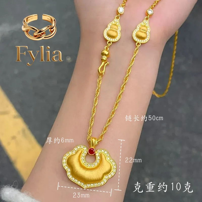 Fylia Jewelry  Fylia Jewelry   New luxury real gold jewelry 24k certifid ancient safe lock for women au999 pure gold hollow clav