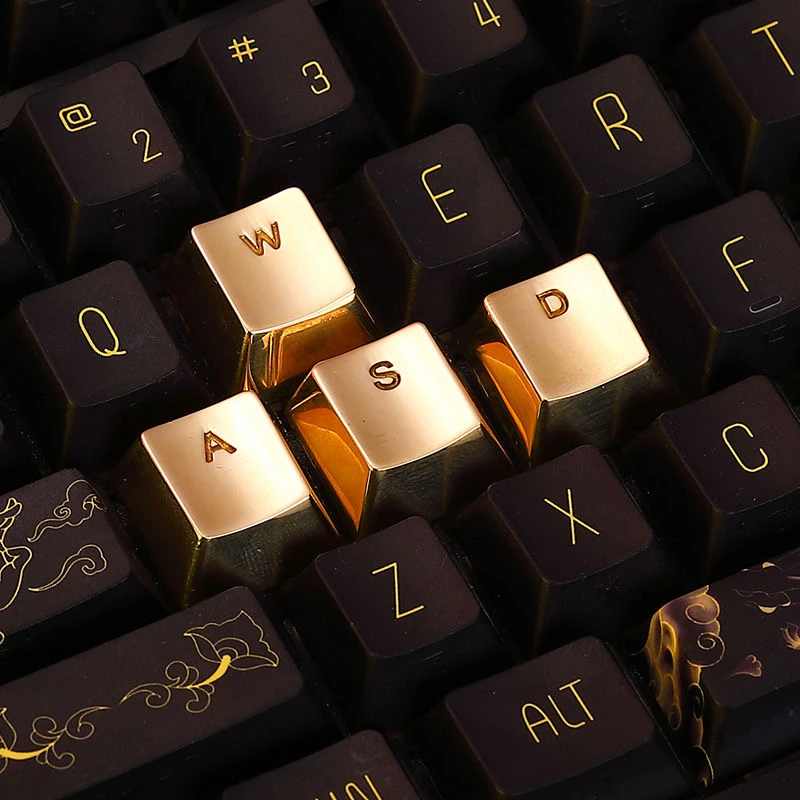 4szt Vintage Metal Keycaps Wysoka wartość estetyczna Grube grawerowane postacie Mechaniczne klawisze do gier Krzyżowa oś Uniwersalne