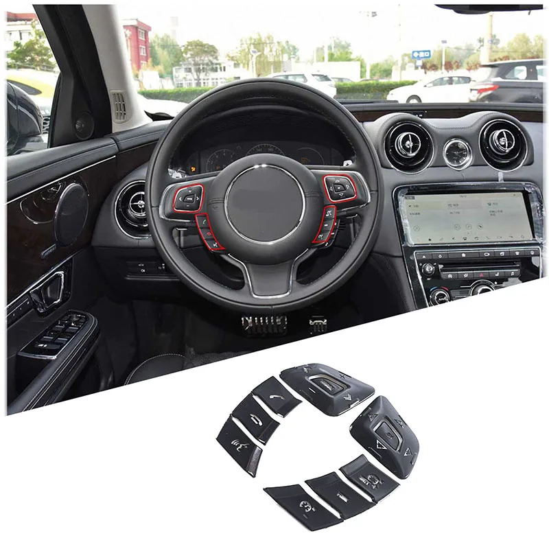 For Jaguar XJ XJL 2010-2019 Aluminum Alloy Black Car Steering Wheel Button Cover Trim Sticker Car Accessories