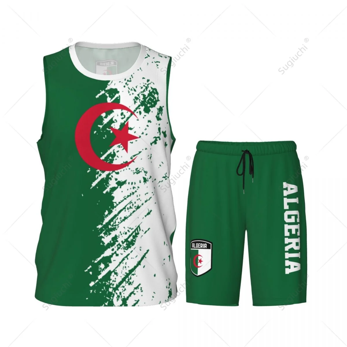 Team-up Algeria Flag Grain Men Basketball Jersey Set Shirt & Pants Sleeveless Custom Name Nunber Exclusive