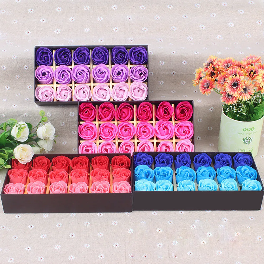 New In 18pcs Scented Rose Flower Petal Bath Body Soap Wedding Party Artificial Flowers Daily Necessities Free Shipping Items