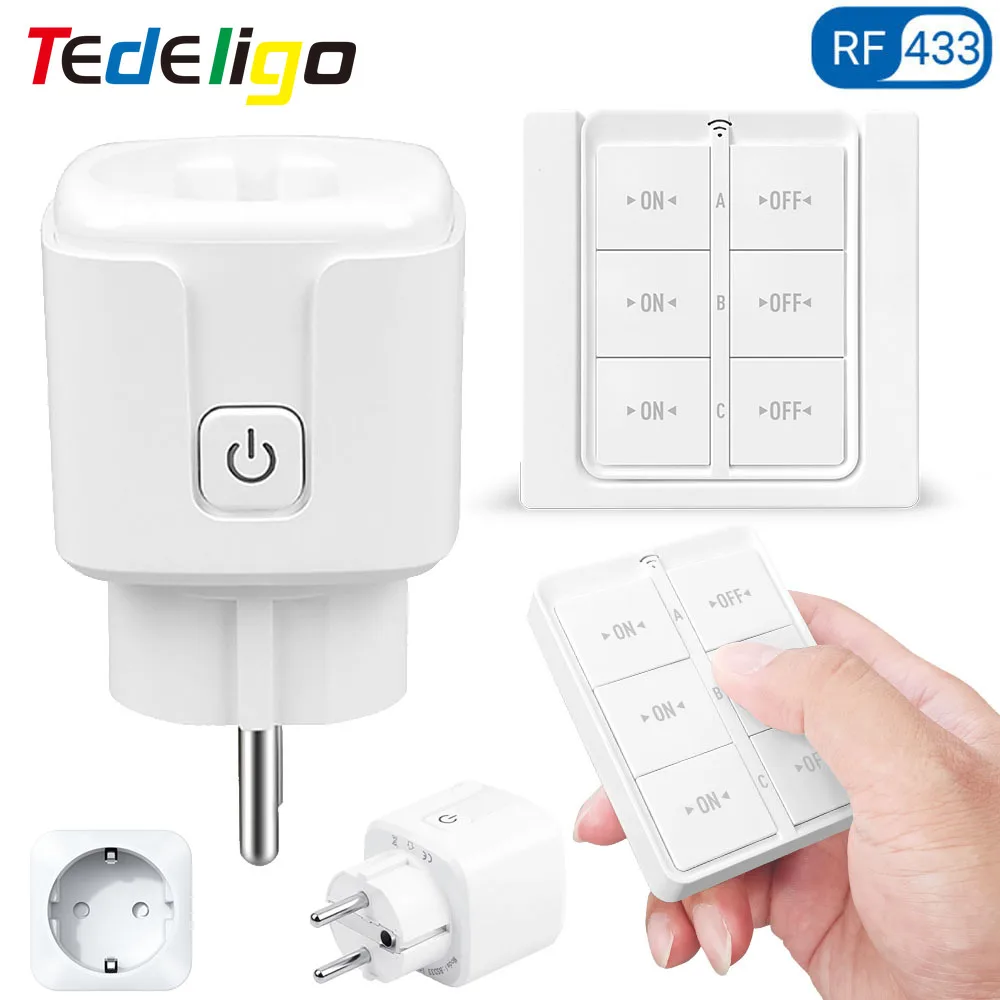 Tedeligo 3000W 16A Wireless Remote Control Plug Socket Switch Magnetic Wall Switch,EU FR 220V 240V for Home Light Fan Lamp LED