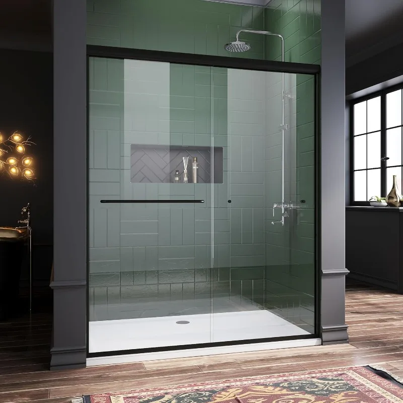 Frameless Sliding Shower Door 60 in. W x 72 in. H, Bathroom Sliding Door with 1/4'' Clear Glass, Black Hardware