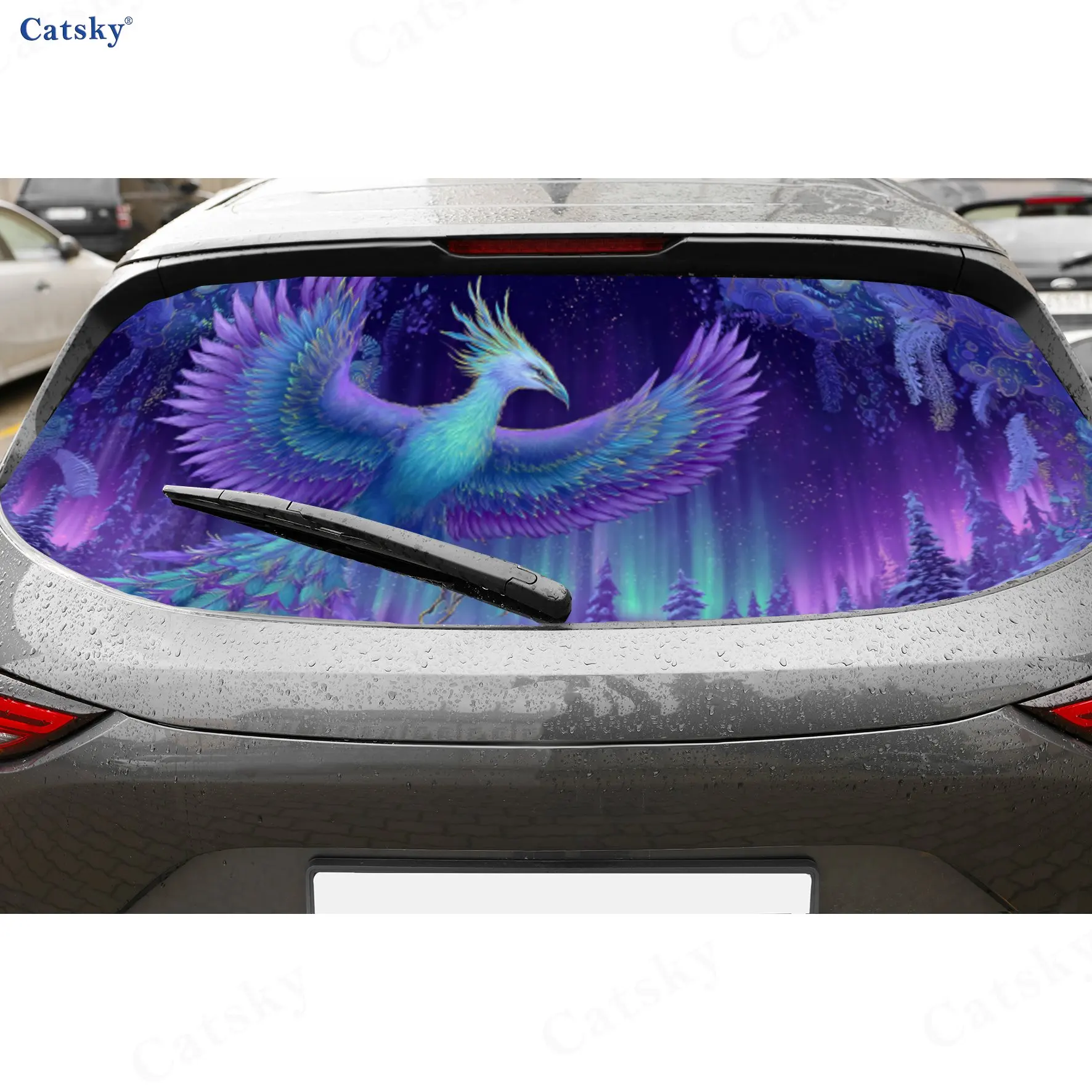 

Aurora Phoenix Magical Adventure PVC Perforated Car Vinyl Wraps, Durable Car Rear Windshield Sticker, Waterproof Car Rear Window