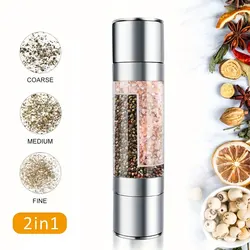 2 In 1 Pepper Mill Manual Stainless Steel Salt and Pepper Grinder Set with Adjustable Ceramic Grinding Spice Grinder KitchenTool