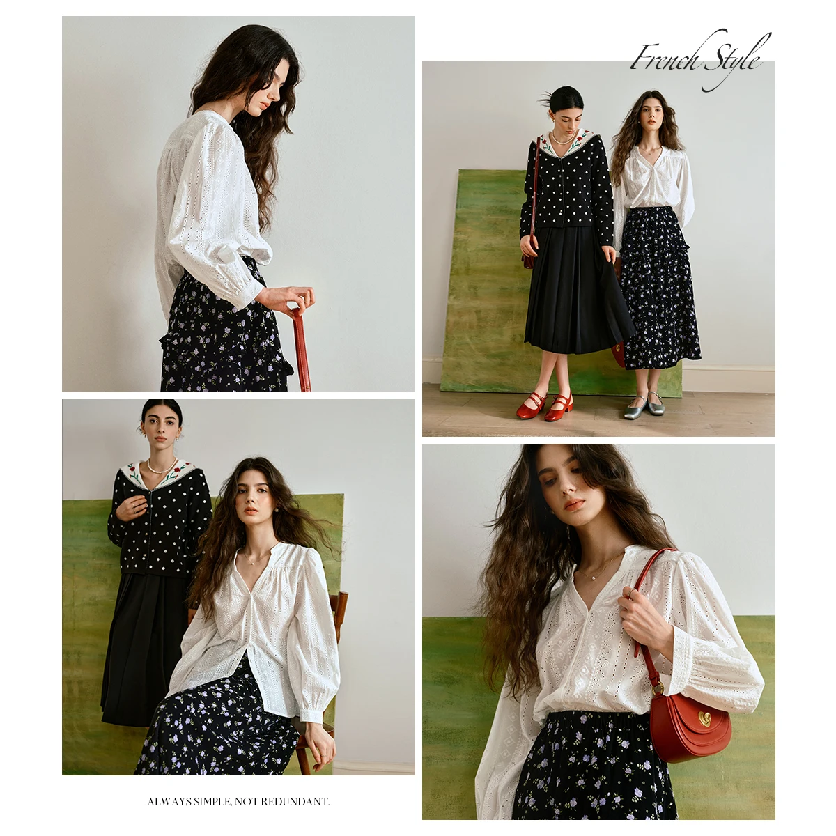 OLrain المرأة الجديدة الفرنسية شيك الخامس الرقبة بلوزة الخريف طويلة الأكمام قميص مع مخرمة التطريز مطاطا الكفة التفاصيل O57QC000336