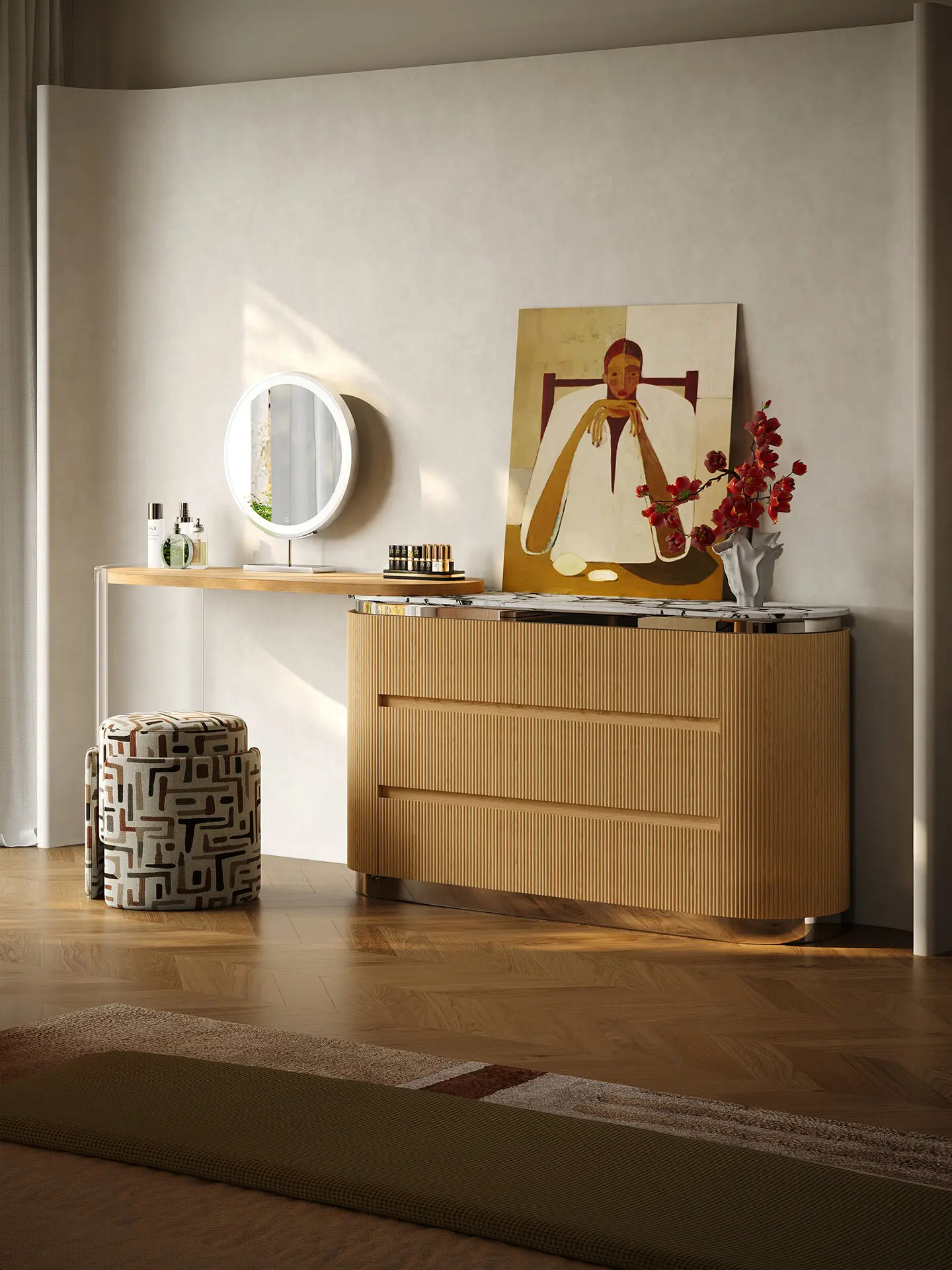 PYH wood dressing table and dressing cabinet integrated designer bedroom vintage solid wood extendable