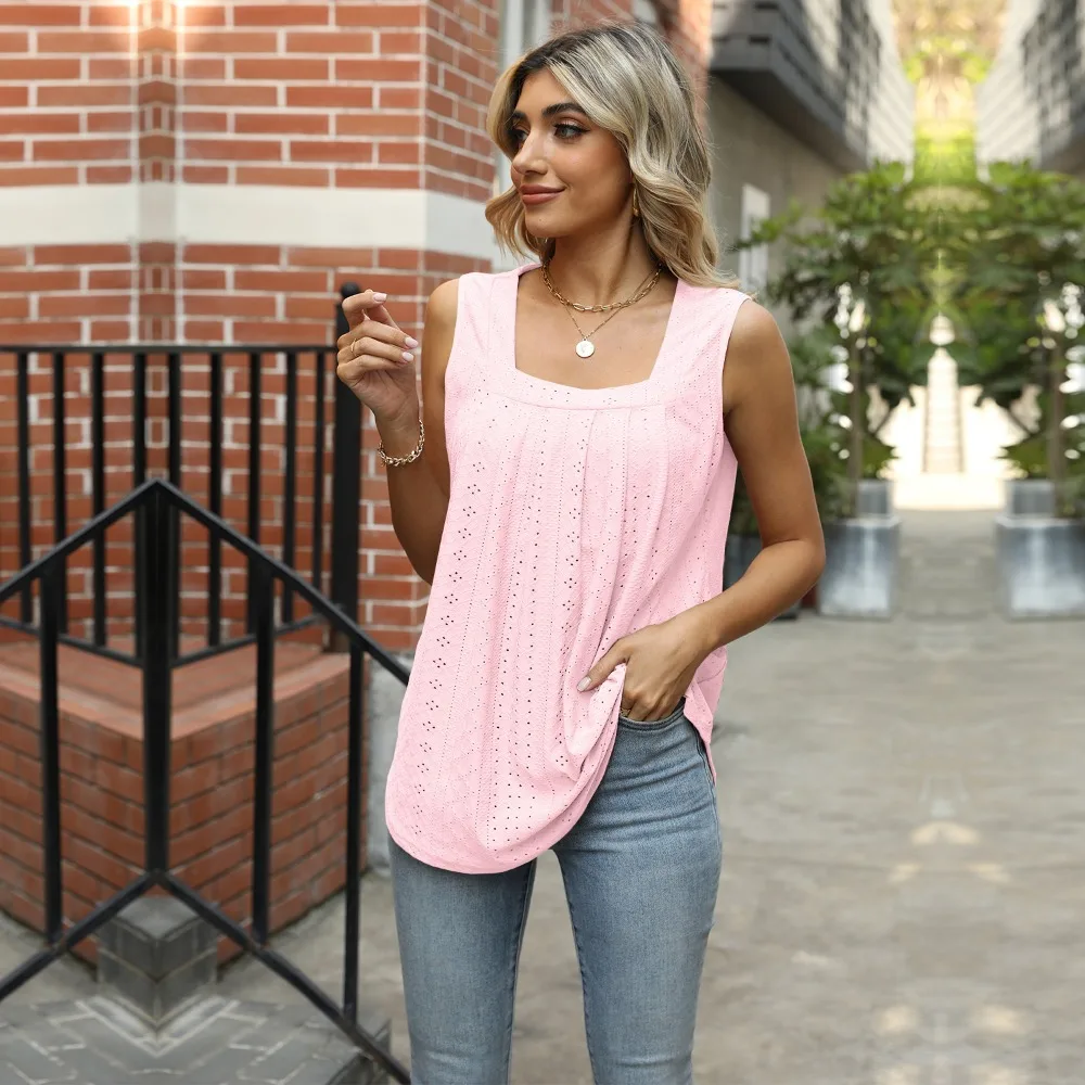 

Women's Blouses & Shirts for Women Elegant Clothes Korean Trend 2024 Sleeveless Pink Sun Top Female Summer Clothing