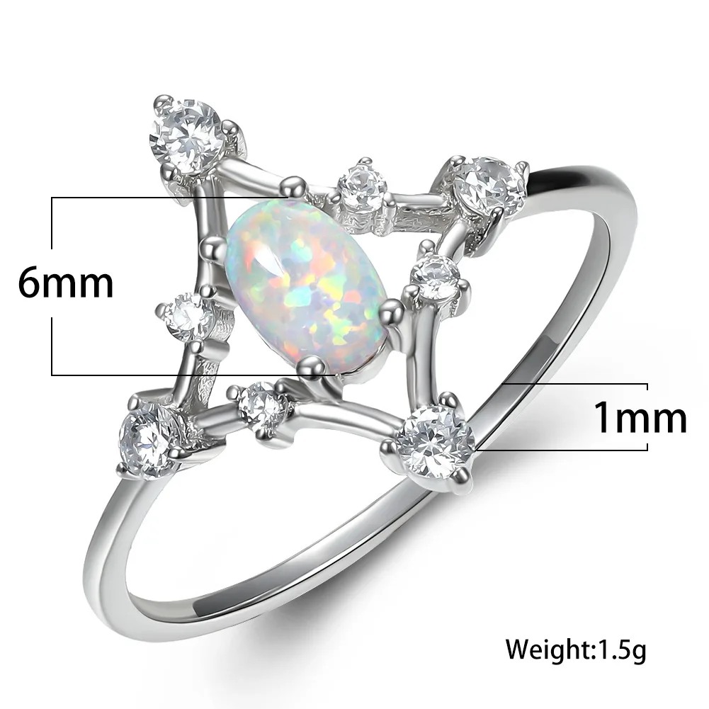 Light Luxury Cold Style Jewelry Diamond Hollow Edge White Zircon Australian Treasure Ring for Women's Opal Stone Ring