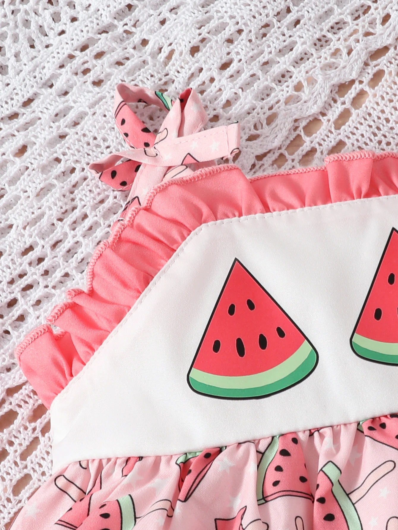 Set Rok Lurus Berlipit dengan Tali Pita Motif Semangka dan Kupu-kupu untuk Bayi Perempuan