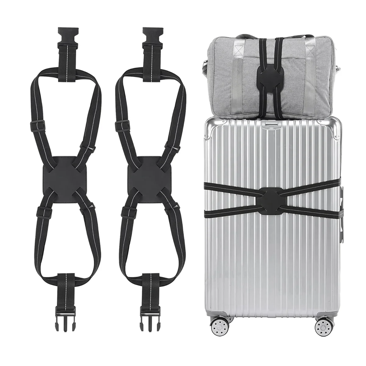 Luggage Straps Bag Bungees for Suitcases Add A Bag, Travel Bag Bungee Belt for Luggage Carry on Bag (2 Pack)