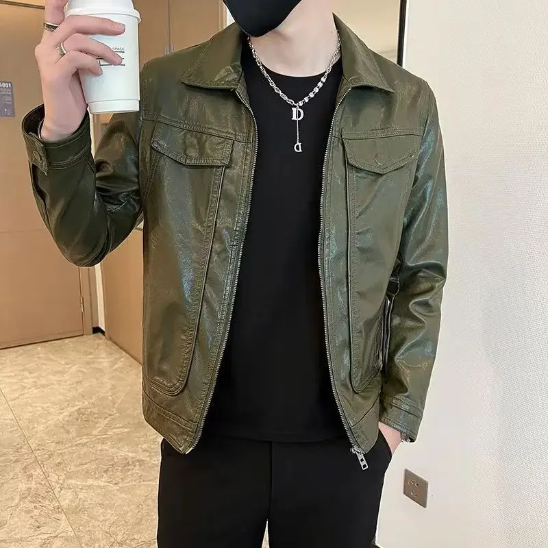 Short Spring Autumn Man Suits and Blazers Cropped Leather Jacket for Men Simple Breasted Gentleman Trendy 2024 Original Coats