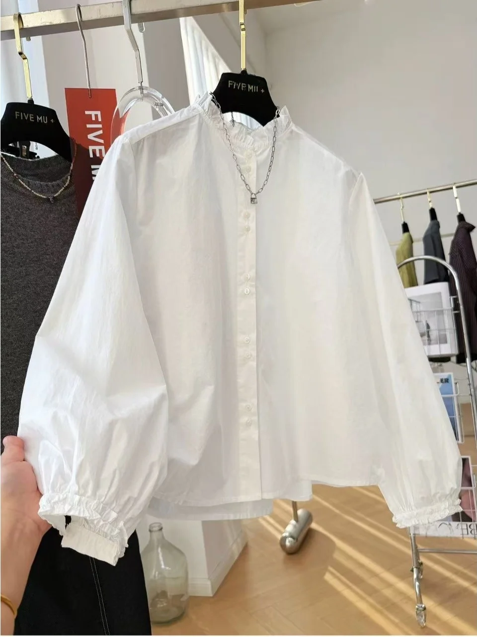

Unique Pure Color Long Sleeve Lazy Style Women's Shirt Spring Summer Anti-Aging Fashionable Casual Cotton round Neck Shirt