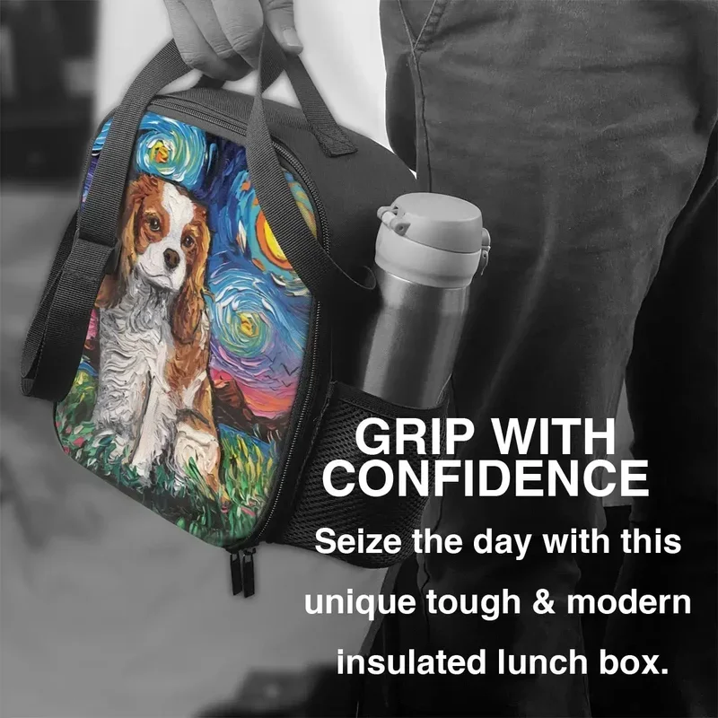 Bolsa de almuerzo personalizada para hombres y mujeres, fiambrera con aislamiento cálido para retratos de mascotas, Escuela para Niños, King Charles Spaniel